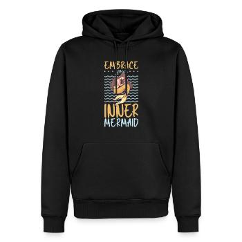 Sirène Reine, Mer, Royal, Océan, Monarque - Sweat à capuche Premium bio Homme - noir - Devant - Nico (187cm)