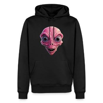 Extraterrestre choqué, choc, visage extraterrestre, curiosité - Sweat à capuche Premium bio Homme - noir - Devant - Nico (187cm)