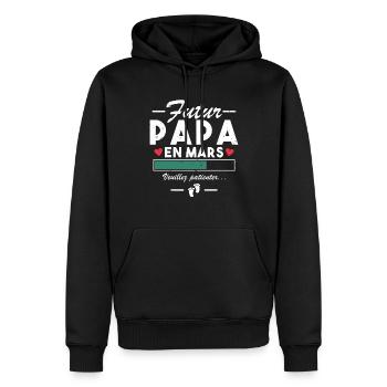 Annonce De Grossesse Papa Bébé Futur Papa En Mars - Sweat à capuche Premium bio Homme - noir - Devant - Nico (187cm)