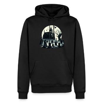 Rätselhafter gotischer Friedhof: Nebliges Mondlicht - Männer Premium Bio Hoodie - Schwarz - Vorne - Nico (187cm)