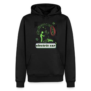 Skeptical about electric cars, EVs - Men’s Premium Organic Hoodie - black - Front - Nico (187cm)