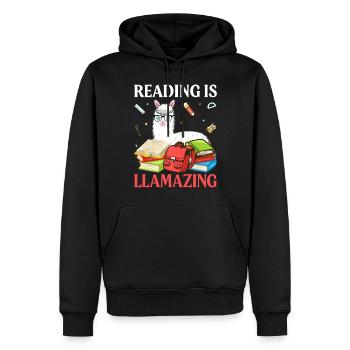 La lecture est Llamazing- Cadeaux de lama - Tshirt de lama - Sweat à capuche Premium bio Homme - noir - Devant - Nico (187cm)