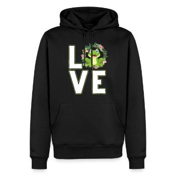 Frosch mit Frosch Liebe und lustige Sprüche - Männer Premium Bio Hoodie - Schwarz - Vorne - Nico (187cm)