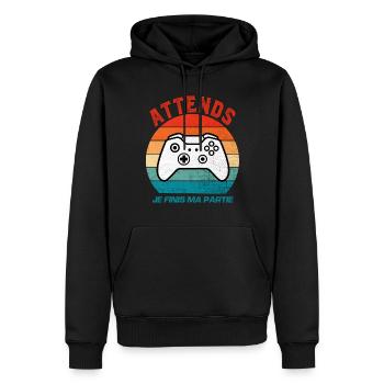 Attends Je Finis Ma Partie Cadeau Humour Geek Game - Sweat à capuche Premium bio Homme - noir - Devant - Nico (187cm)