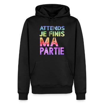 Attends Je Finis Ma Partie Cadeau Humour Geek Game - Sweat à capuche Premium bio Homme - noir - Devant - Nico (187cm)