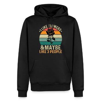 I Like Flowers & Maybe Like 3 People - Men’s Premium Organic Hoodie - black - Front - Nico (187cm)