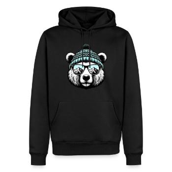 Drôle d’ours avec bonnet tricoté Ski vacances Snowboard - Sweat à capuche Premium bio Homme - noir - Devant - Nico (187cm)
