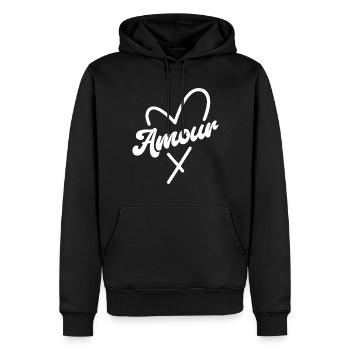 Amour - Männer Premium Bio Hoodie - Schwarz - Vorne - Nico (187cm)