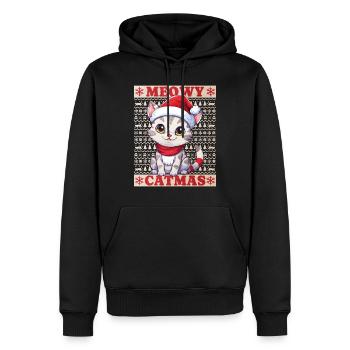 Chat Noël Joyeux Miaou Catmas Laide Mignon - Sweat à capuche Premium bio Homme - noir - Devant - Nico (187cm)