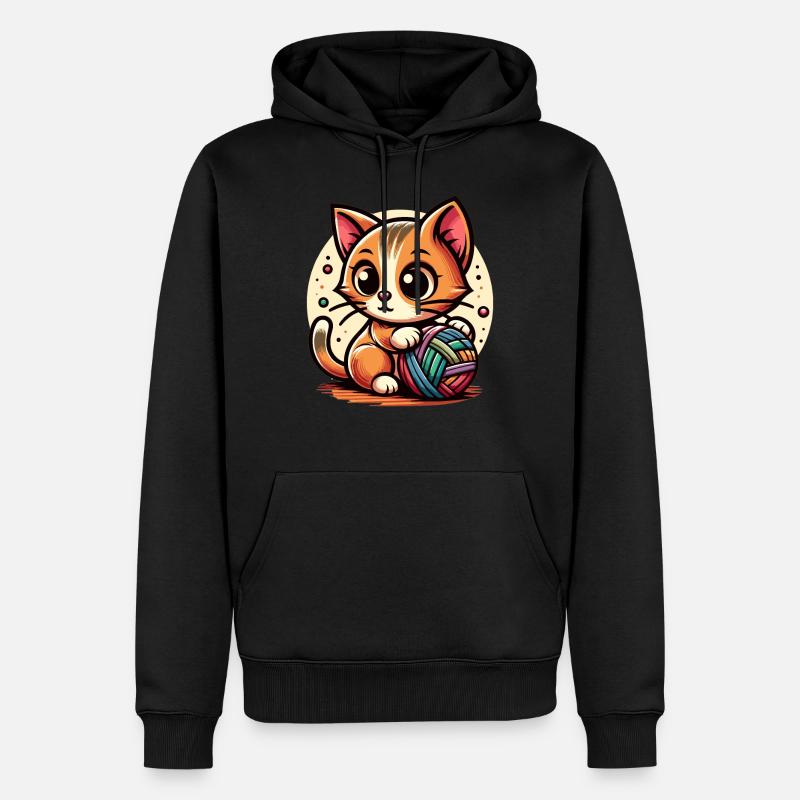 Chat avec pelote de laine - Sweat à capuche Premium bio Homme - noir