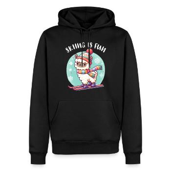 Niedliches Lama mit Strickmütze fährt Ski lustig - Männer Premium Bio Hoodie - Schwarz - Vorne - Nico (187cm)