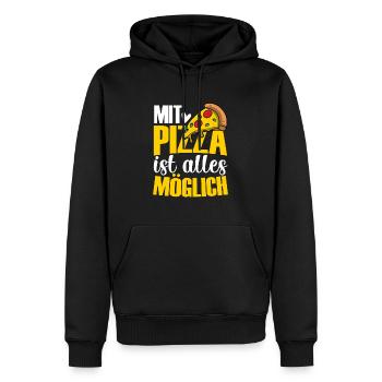 Mit Pizza ist alles möglich, Humor, Spaß, Fun, - Männer Premium Bio Hoodie - Schwarz - Vorne - Nico (187cm)