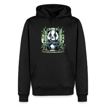 Panda Bambus - Männer Premium Bio Hoodie - Schwarz - Vorne - Nico (187cm)
