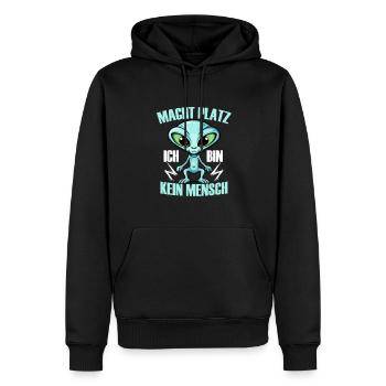 Macht Platz, ich bin kein Mensch, Alien, Humor, - Männer Premium Bio Hoodie - Schwarz - Vorne - Nico (187cm)