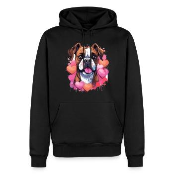 Boxer Dog Breed Pet - Cute Graphic with hearts - Men’s Premium Organic Hoodie - black - Front - Nico (187cm)