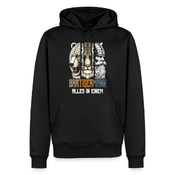 Bärtigermann Bär Tiger Mann Geschenk Bart Sprüche - Männer Premium Bio Hoodie - Schwarz - Vorne - Nico (187cm)