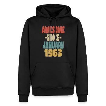 Génial janvier 1963 - Sweat à capuche Premium bio Homme - noir - Devant - Nico (187cm)