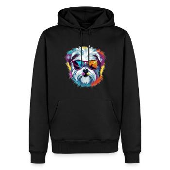 Chien maltais de race animal de compagnie avec lunettes de soleil Pop Art - Sweat à capuche Premium bio Homme - noir - Devant - Nico (187cm)