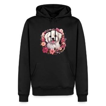 Chien maltais de race animal mignon graphique avec des fleurs - Sweat à capuche Premium bio Homme - noir - Devant - Nico (187cm)