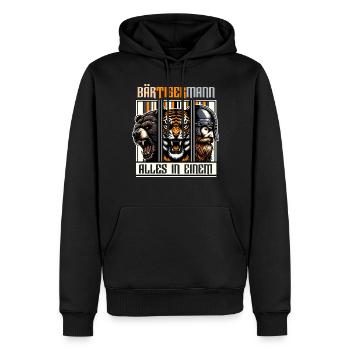 Bärtigermann Bär Tiger Mann Geschenk Bart Sprüche - Männer Premium Bio Hoodie - Schwarz - Vorne - Nico (187cm)