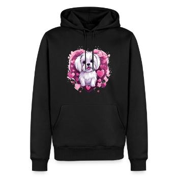 Maltese Dog Breed Pet Cute Graphic with Hearts - Men’s Premium Organic Hoodie - black - Front - Nico (187cm)