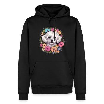 Chien maltais de race animal mignon graphique avec des fleurs - Sweat à capuche Premium bio Homme - noir - Devant - Nico (187cm)