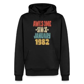 Génial janvier 1982 - Sweat à capuche Premium bio Homme - noir - Devant - Nico (187cm)