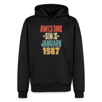 Génial janvier 1987 - Sweat à capuche Premium bio Homme - noir - Devant - Nico (187cm)