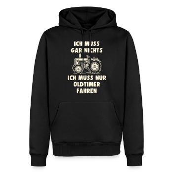 Traktor Oldtimer Landwirtschaft Geschenk Bauer - Männer Premium Bio Hoodie - Schwarz - Vorne - Nico (187cm)
