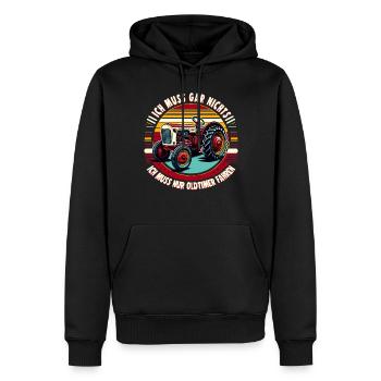 Traktor Oldtimer Landwirtschaft Geschenk Bauer - Männer Premium Bio Hoodie - Schwarz - Vorne - Nico (187cm)
