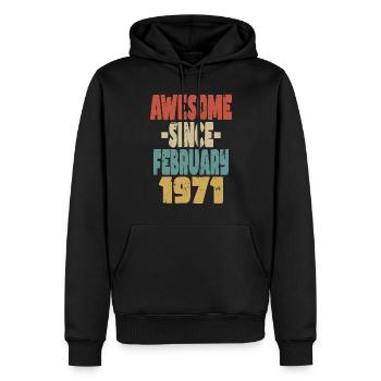 Génial Février 1971 - Sweat à capuche Premium bio Homme - noir - Devant - Nico (187cm)