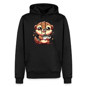 Kawaii-Otter mit Fisch künstlerisches Design - Männer Premium Bio Hoodie - Schwarz - Vorne - Nico (187cm)