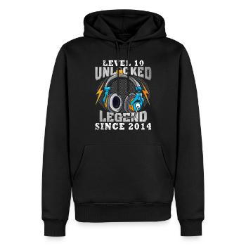 Level 10 freigeschaltet legendär seit 2014 - Männer Premium Bio Hoodie - Schwarz - Vorne - Nico (187cm)