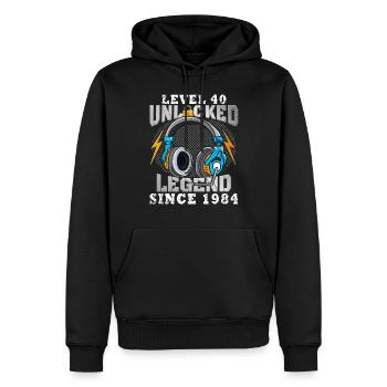 Niveau 40 débloqué Légendaire depuis 1984 - Sweat à capuche Premium bio Homme - noir - Devant - Nico (187cm)