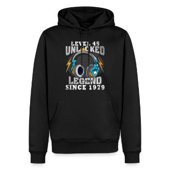 Niveau 45 débloqué Légendaire depuis 1979 - Sweat à capuche Premium bio Homme - noir - Devant - Nico (187cm)
