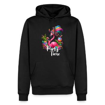 Flamingo célèbre le week-end de fête Vacances de carnaval - Sweat à capuche Premium bio Homme - noir - Devant - Nico (187cm)