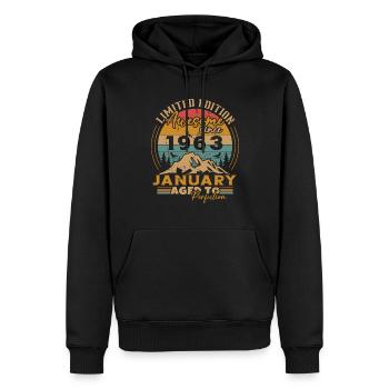 Janvier 1963 Vintage Anniversaire Rétro Cadeau - Sweat à capuche Premium bio Homme - noir - Devant - Nico (187cm)