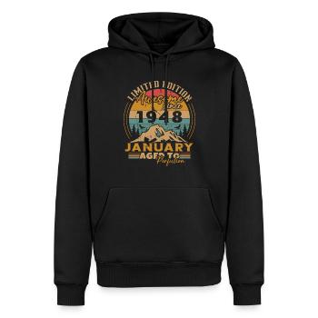 Geburtstagsgeschenk, geboren im Januar 1948 - Männer Premium Bio Hoodie - Schwarz - Vorne - Nico (187cm)