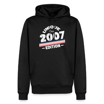 Unique depuis 2007 Edition Anniversaire Millésime 2007 - Sweat à capuche Premium bio Homme - noir - Devant - Nico (187cm)