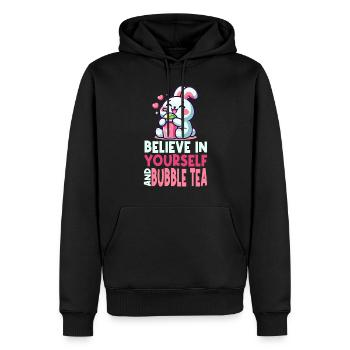 Kawaii Rabbit Bubble Tea Croyez en vous - Sweat à capuche Premium bio Homme - noir - Devant - Nico (187cm)