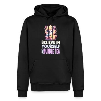 Kawaii Lama Bubble Tea Boba Design d’inspiration asiatique - Sweat à capuche Premium bio Homme - noir - Devant - Nico (187cm)