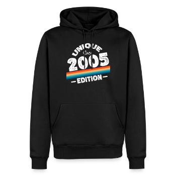Unique depuis 2005 Edition Anniversaire Millésime 2005 - Sweat à capuche Premium bio Homme - noir - Devant - Nico (187cm)