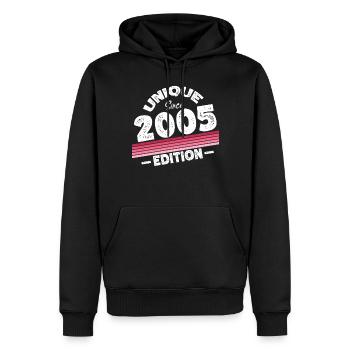 Unique depuis 2005 Edition Anniversaire Millésime 2005 - Sweat à capuche Premium bio Homme - noir - Devant - Nico (187cm)