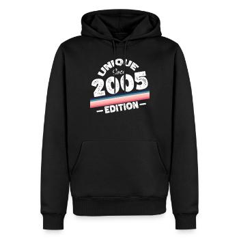 Unique depuis 2005 Edition Anniversaire Millésime 2005 - Sweat à capuche Premium bio Homme - noir - Devant - Nico (187cm)