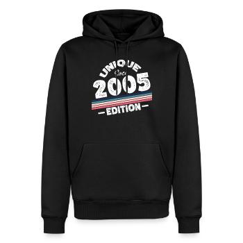 Unique depuis 2005 Edition Anniversaire Millésime 2005 - Sweat à capuche Premium bio Homme - noir - Devant - Nico (187cm)