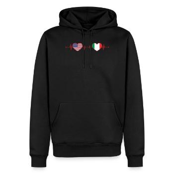 États-Unis Italie Heartbeat Cœur Américain Italien - Sweat à capuche Premium bio Homme - noir - Devant - Nico (187cm)