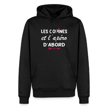 Les copines et l'apéro d'abord - Sweat à capuche Premium bio Homme - noir - Devant - Nico (187cm)