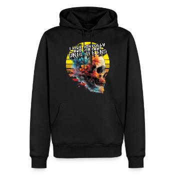 I live joyfully and vibrant until the end. Leben, - Männer Premium Bio Hoodie - Schwarz - Vorne - Nico (187cm)
