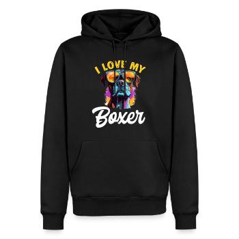 Boxer chien race animal de compagnie - J’aime mon boxer - Sweat à capuche Premium bio Homme - noir - Devant - Nico (187cm)