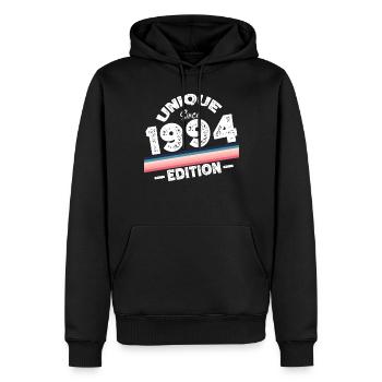 Unique depuis 1994 Edition Anniversaire Millésime 1994 - Sweat à capuche Premium bio Homme - noir - Devant - Nico (187cm)